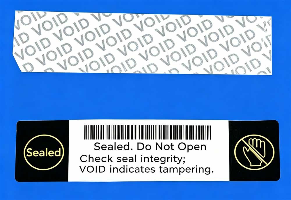 VOID टैम्पर-एविडेंट सिक्योरिटी बारकोड लेबल